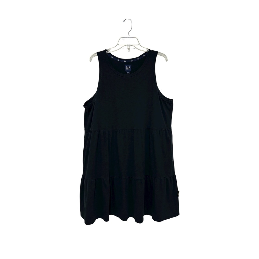 Gap Cotton Blend Black Tiered Pockets Summer Flowy Relaxed Fit Tank Dress XXL